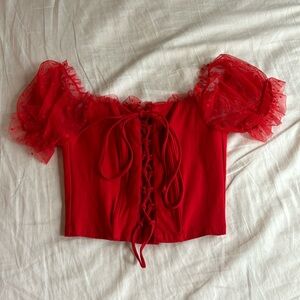 Red Lace Up Crop Top